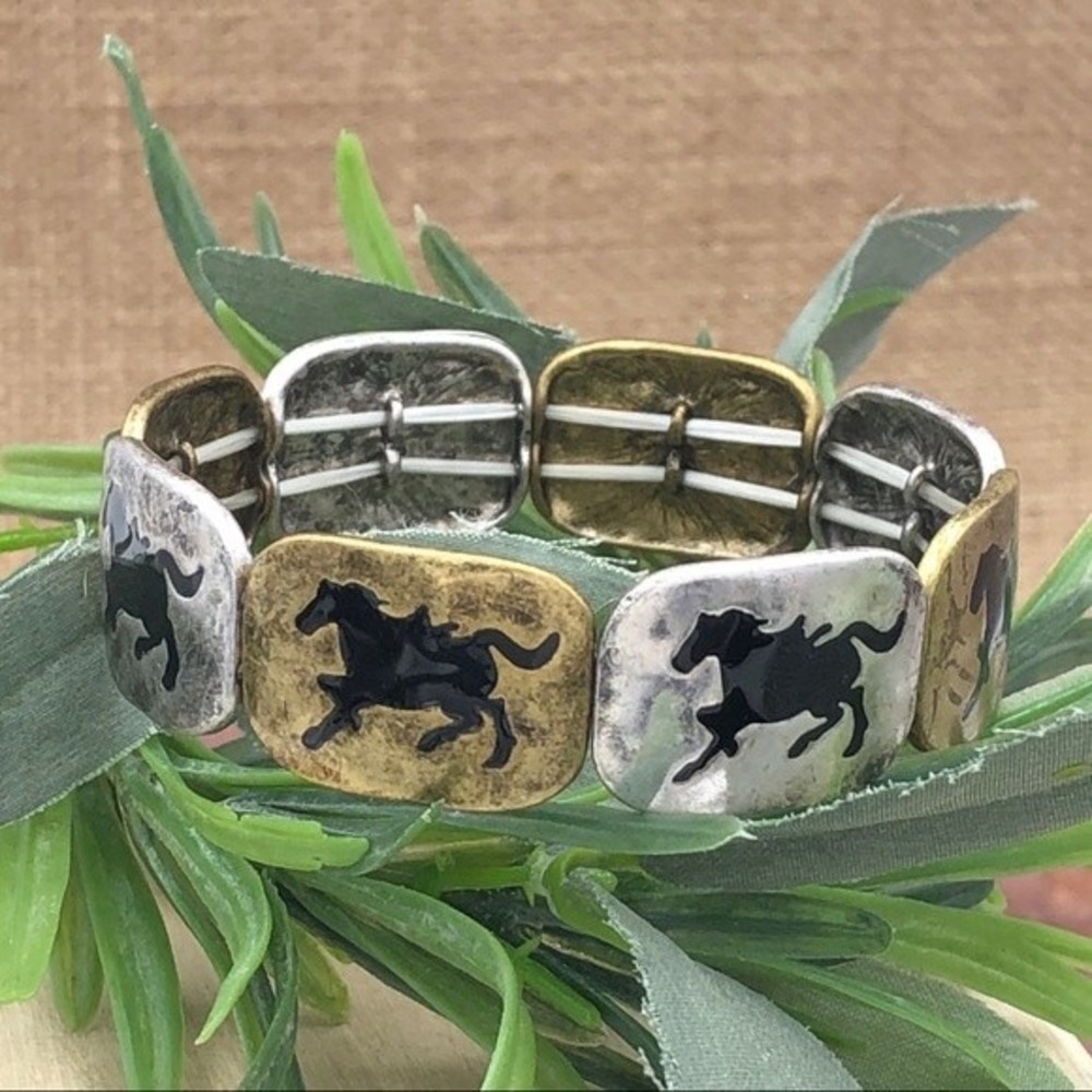 🌼 2-Tone Gold Silver Horse Stretch Bracelet